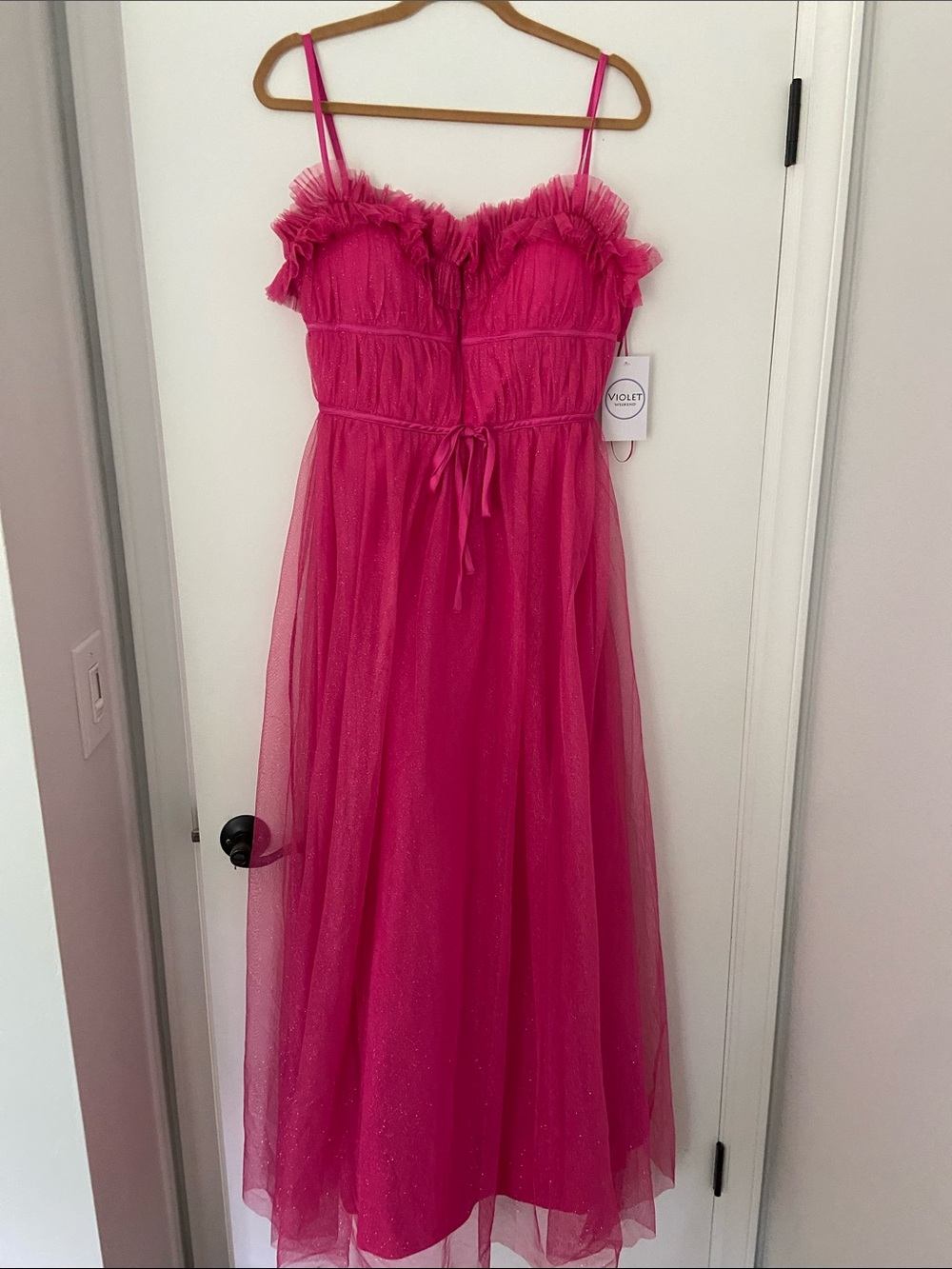 Violet Hot Pink Ruffle Strapless Maxi Dress